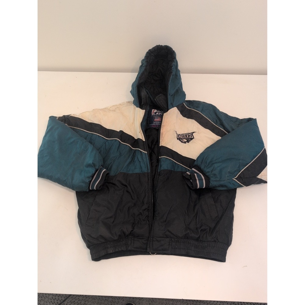 Vtg Philadelphia Eagles Hood Jacket XL Pro Player Midnight Green 90s Puffer NFL
